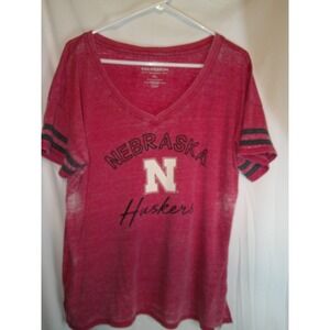 Colosseum Nebraska‎ Huskers V-Neck T-Shirt Striped Sleeve XL